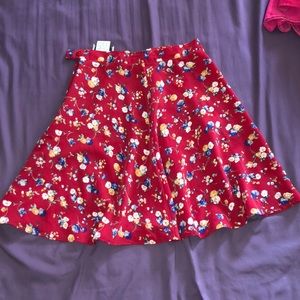 enchante red floral print vintage flare skirt